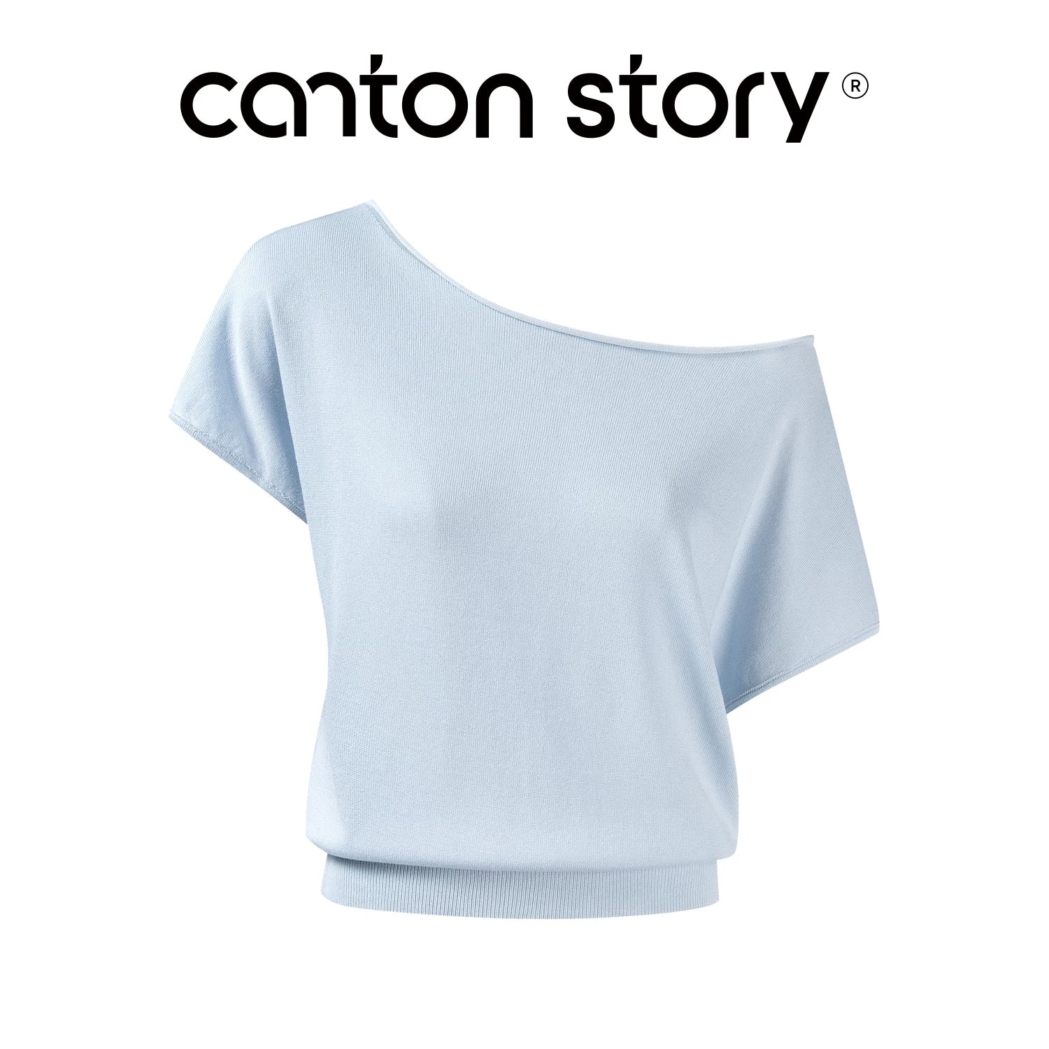Cantonstory Slanted Shoulder Knitted Loose and Thin Tee