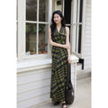 TYANG Retro V-neck Plaid Dress