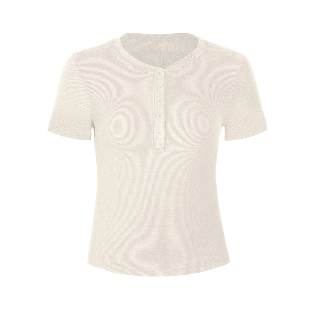 Athena Lulu Ribbed Button Naked Breathable Yoga Suit Tee