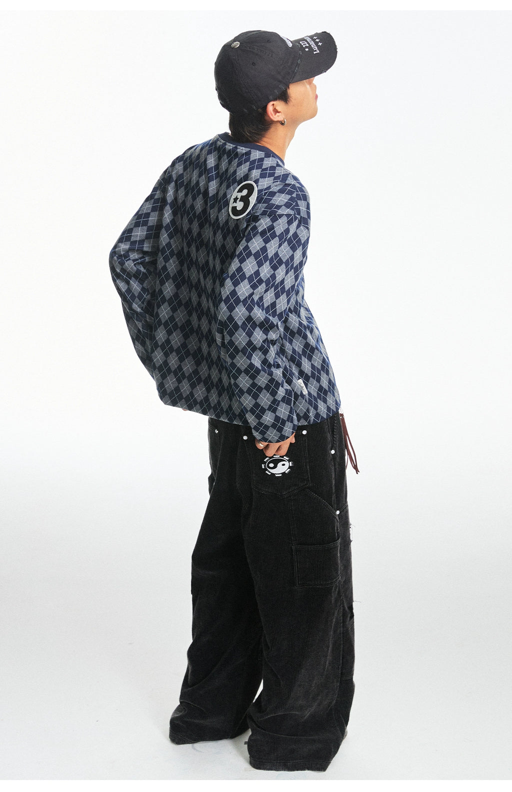 CoosRetro Vintage Rhombus Plaid Embroidery Casual Long Sleeve