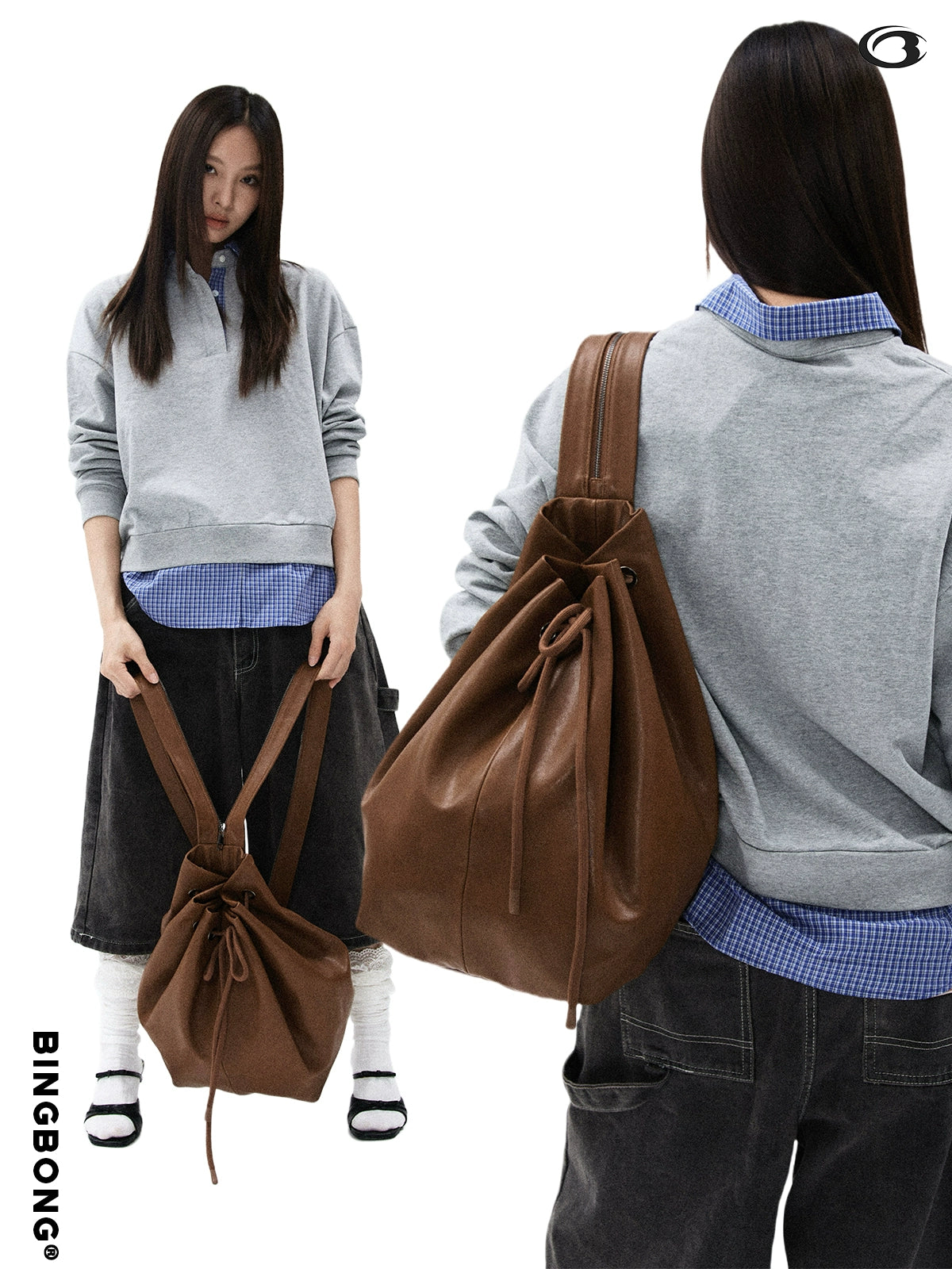 BINGBONG Simple Korean Drawstring Shoulder Backpack