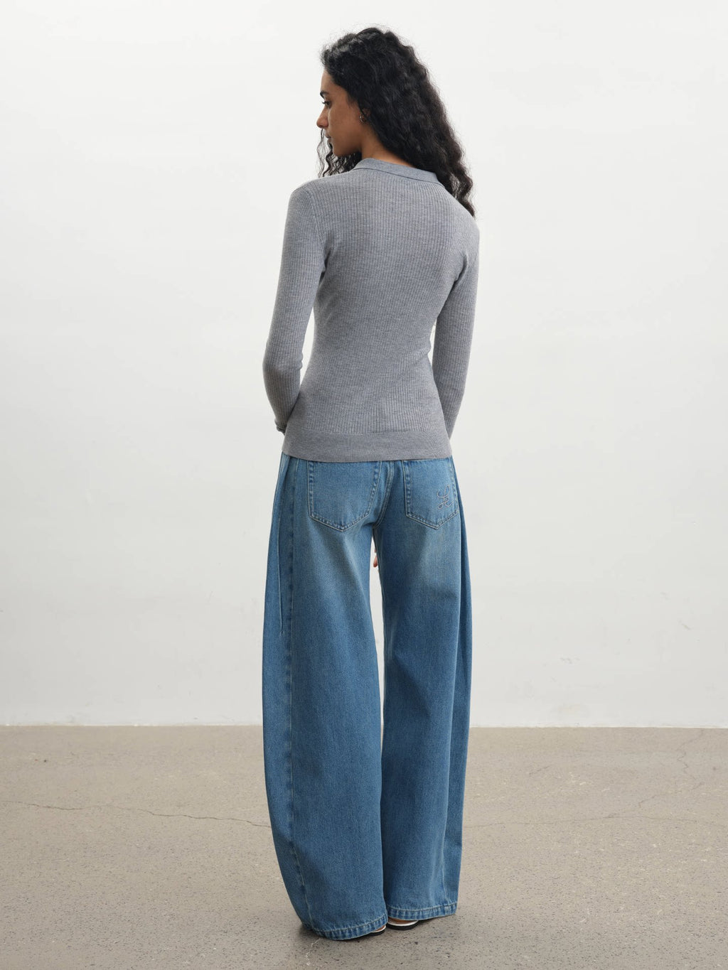 JCAESAR POLO Collar Pit Strip Knitted Bottom Long Sleeve