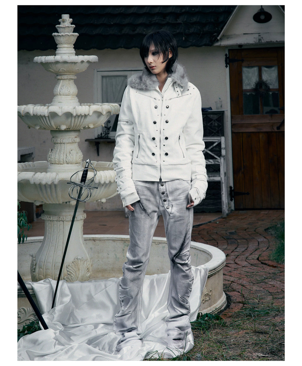PAIKI Fur Collar Suede Padded Slim Jacket