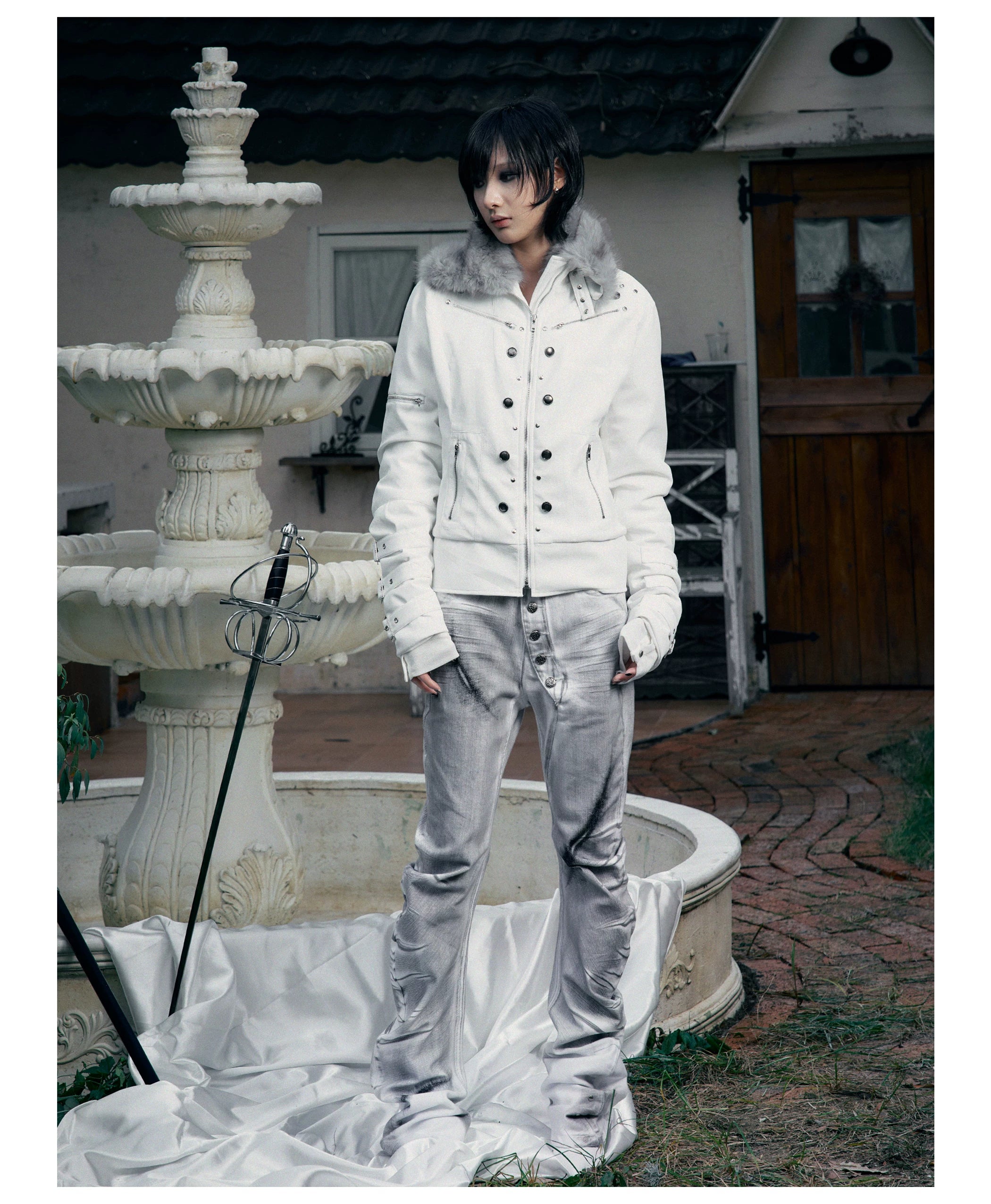PAIKI Fur Collar Suede Padded Slim Jacket