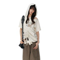 JIKOO Slanted Shoulder Hooded Loose Tee