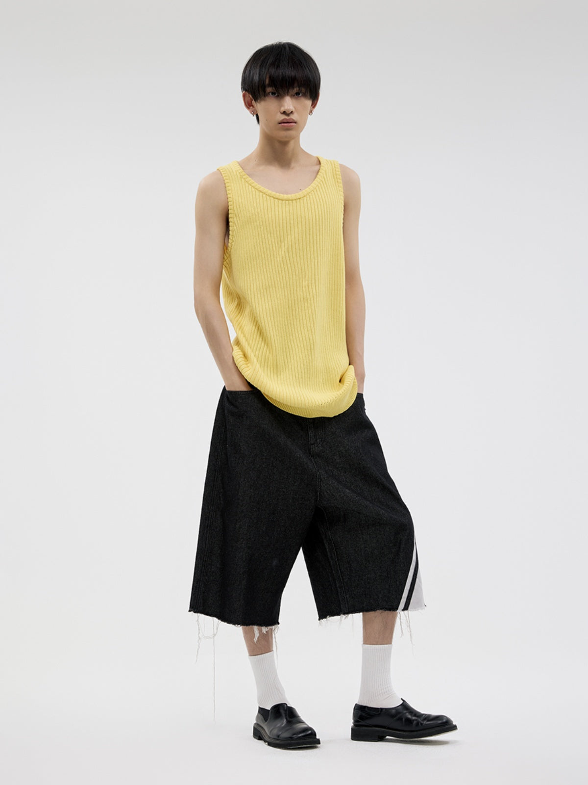 FUNKYFUN Knitted Pit Strip U-neck Sleeveless Vest