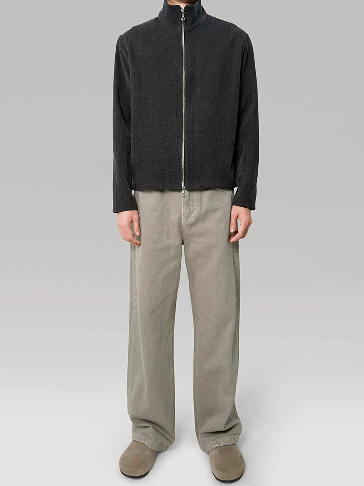 PLUS NO LOGO Striped Double Zipper Turtleneck Jacket