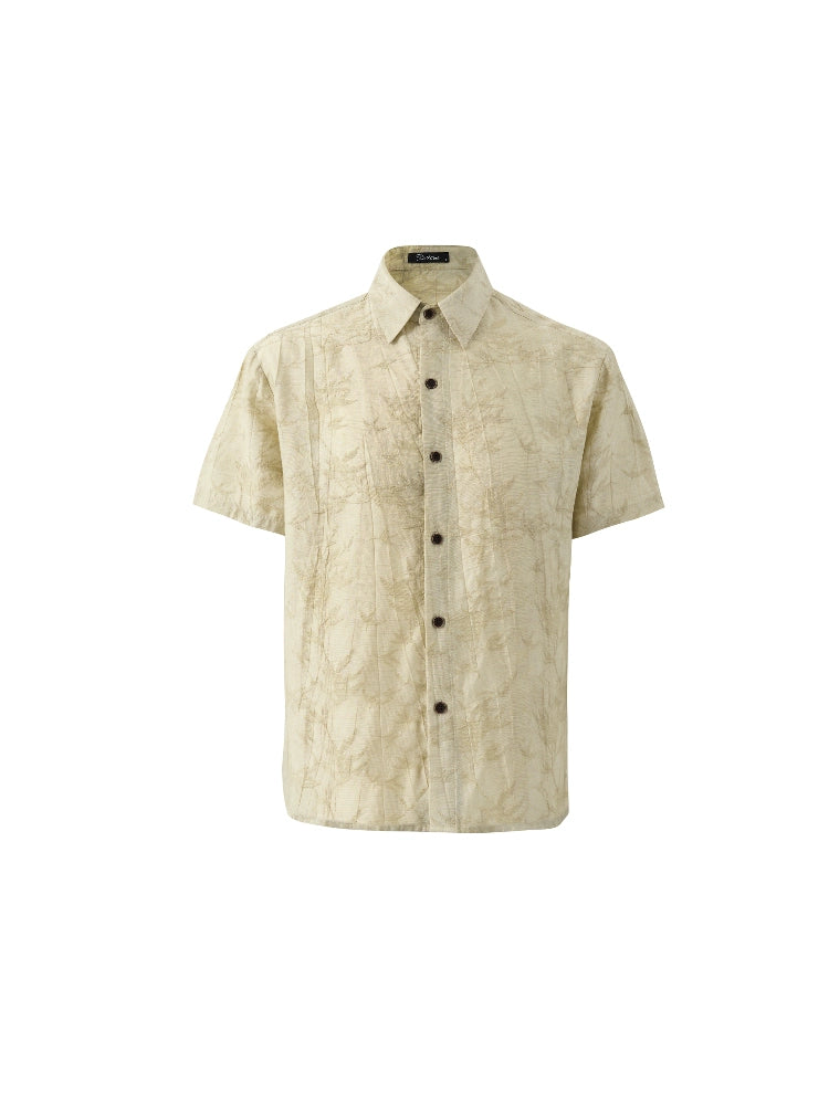 TumBlerine Tencel Blend "Bamboo Leaf Ink Dyed" Embroidered Short Sleeve Shirt