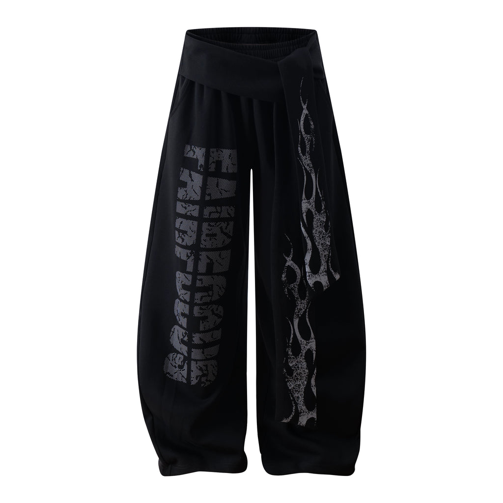 NOMANIAI  Totem Print Y2k Strap Scimitar Slacks