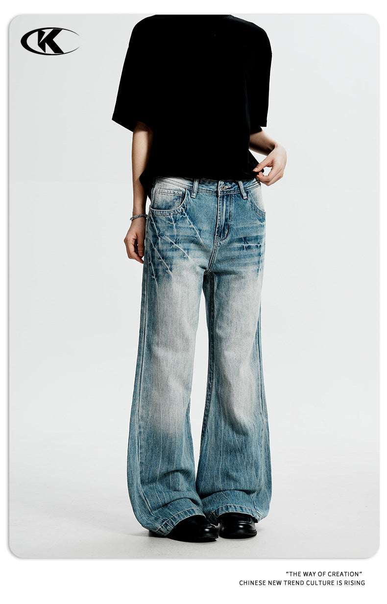 11KN Retro Lightning Pattern Slim Jeans