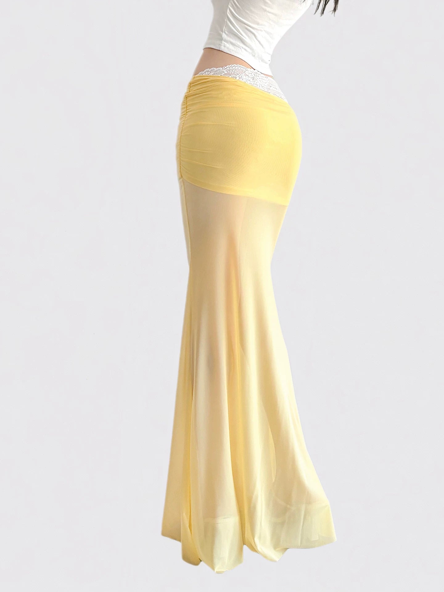 FUNOFF Mesh Fishtail Lace Floral Dress
