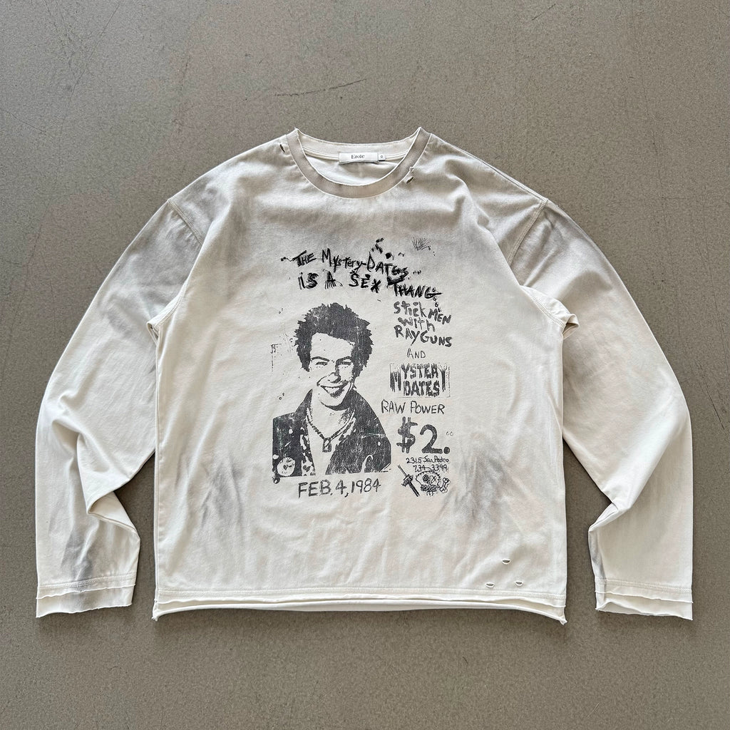 Erole Dirty Dye Old Damage Embroidery Print Long Sleeve