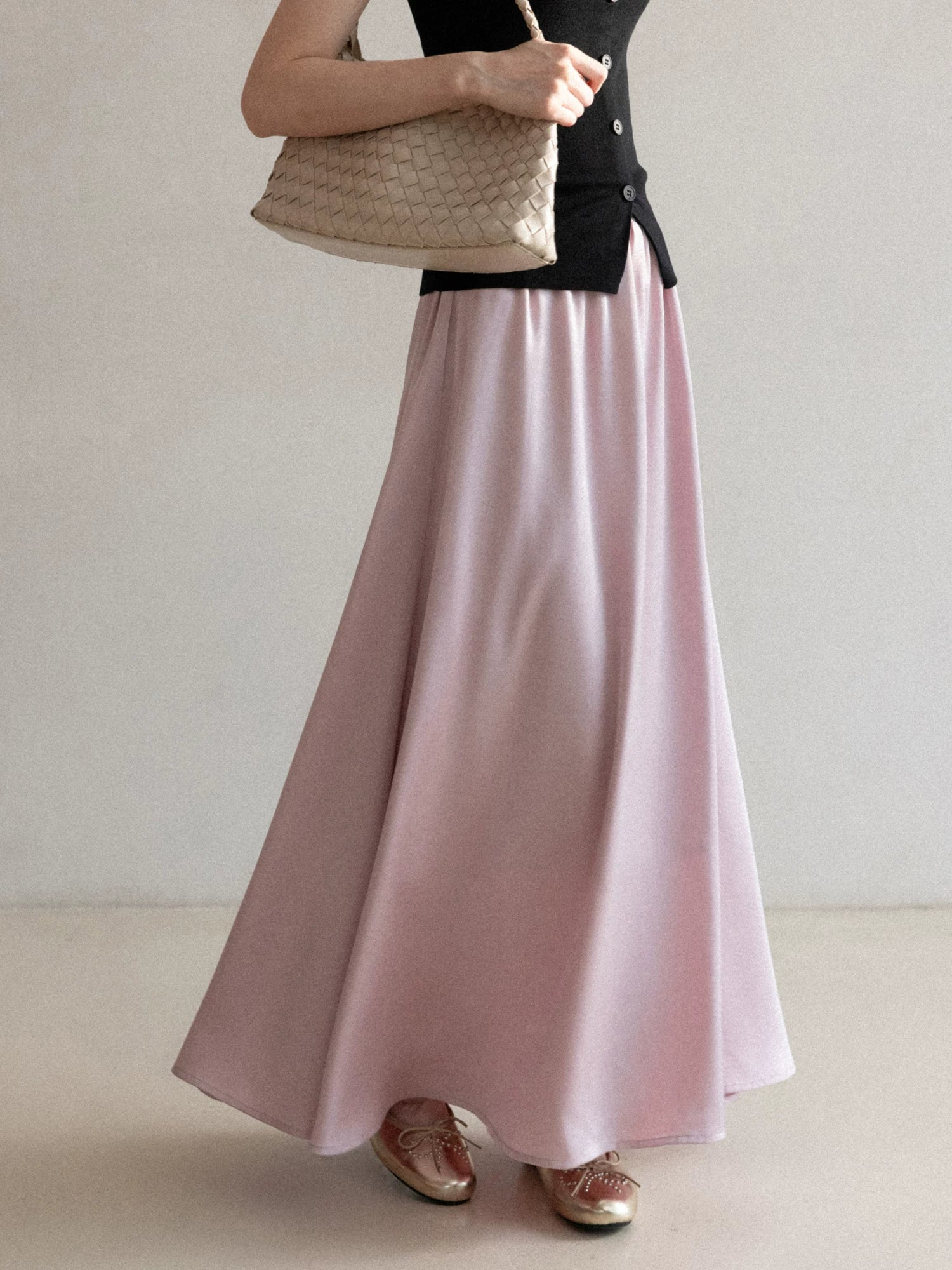Cantonstory High Waist Drape Versatile and Thin Dress