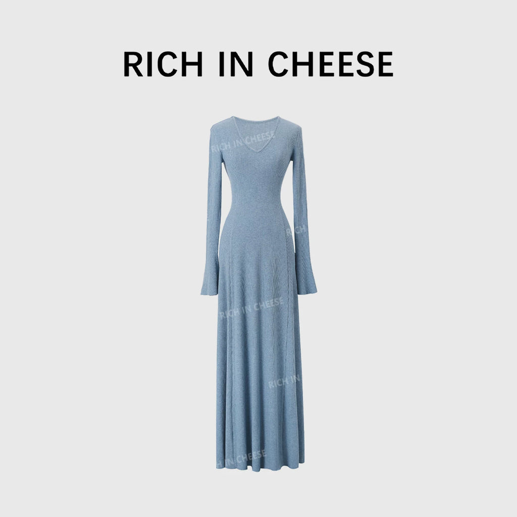 RICH IN CHEESE Knitted Waist Slim Dress