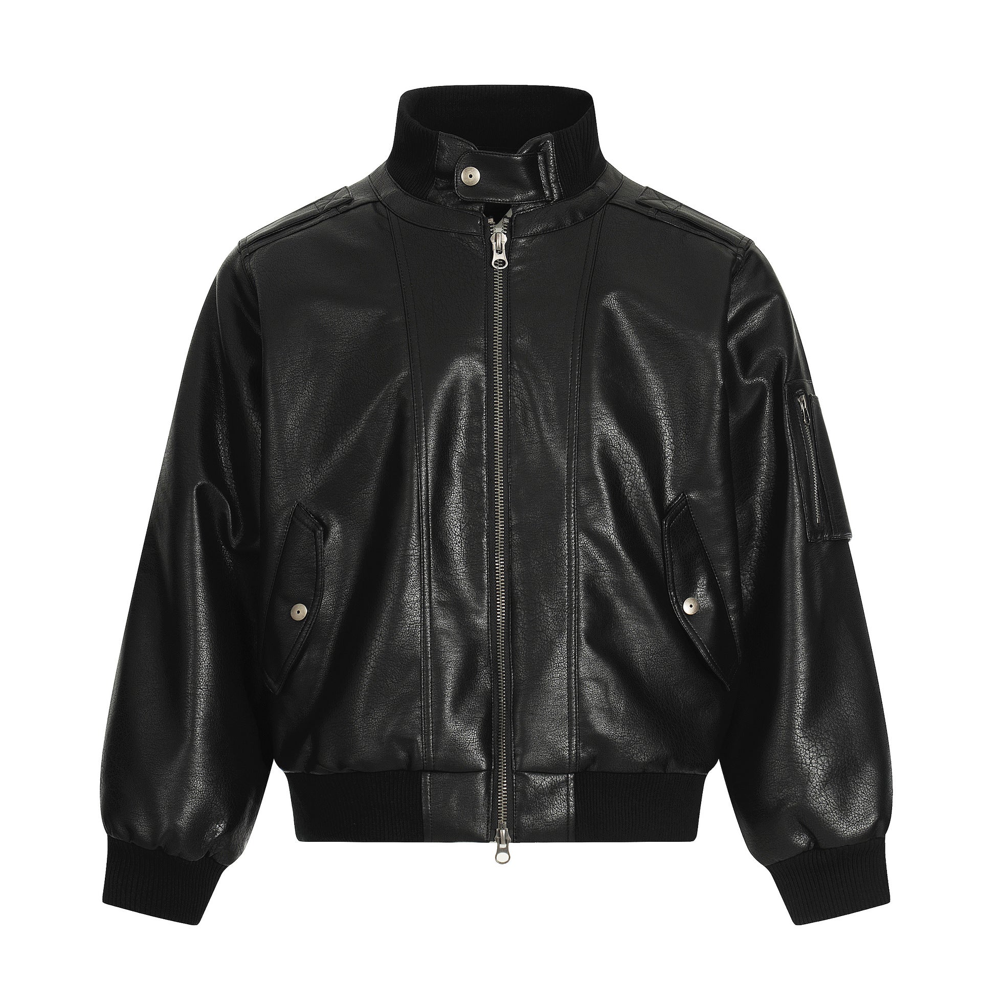 11KN Retro Short Wide Pu Leather Jacket