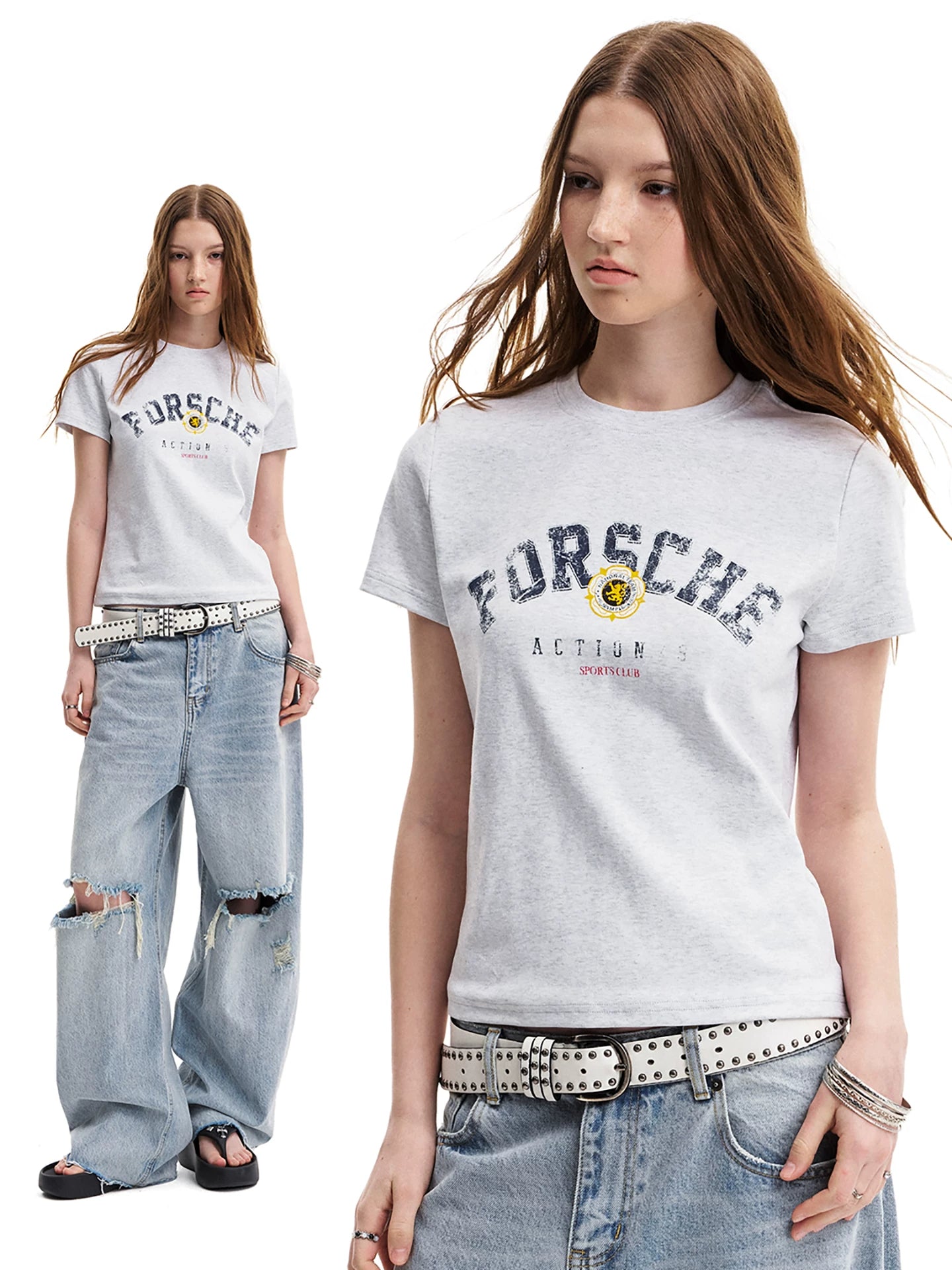 0123Start Retro Letter Print Crew Neck Tee
