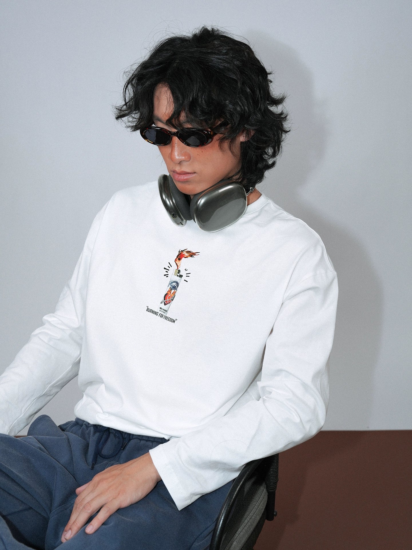 O3PARK Lighter Print Loose Casual Long Sleeve