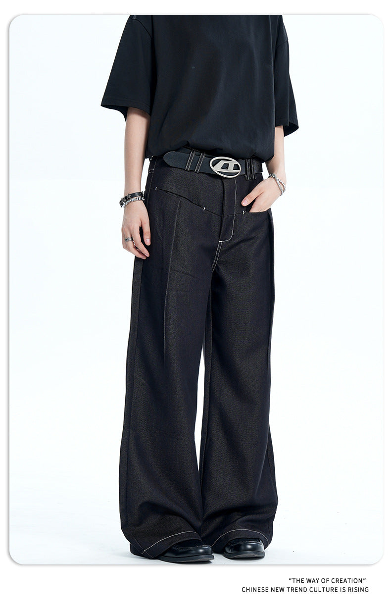 11KN Retro Bright Line Drape Versatile Trousers