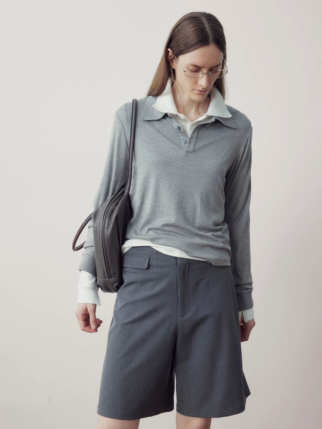 COLN Lapel Neck Long-sleeved Polo Shirt