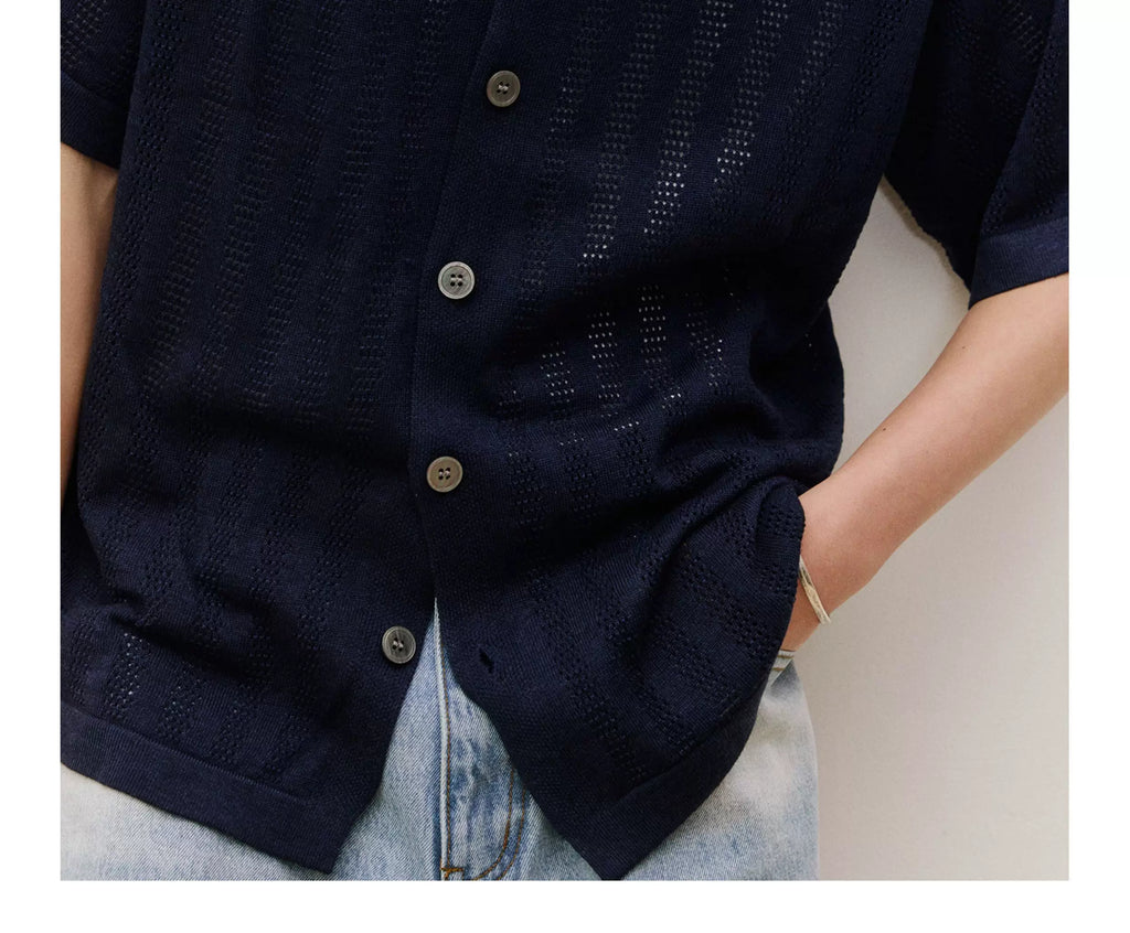 LR MADE Hollow Breathable Short-sleeved Knitted Shirt