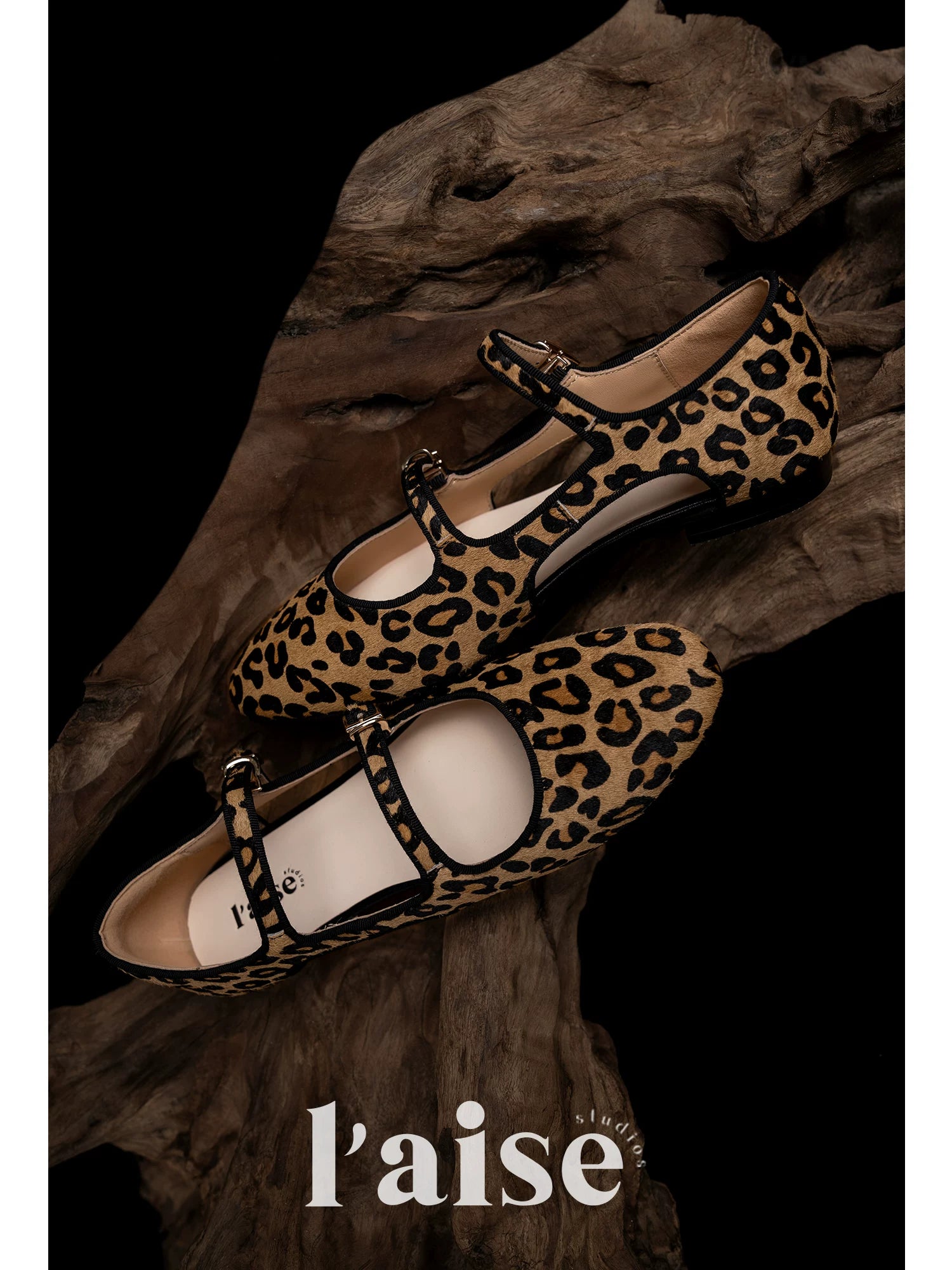 L'aise Leopard Side Hollow Mary Jane Shoes