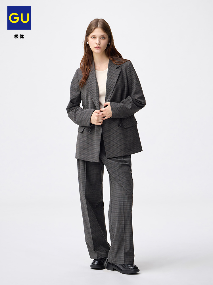 GU Pleated Loose Casual Retro Casual Plaid Pants