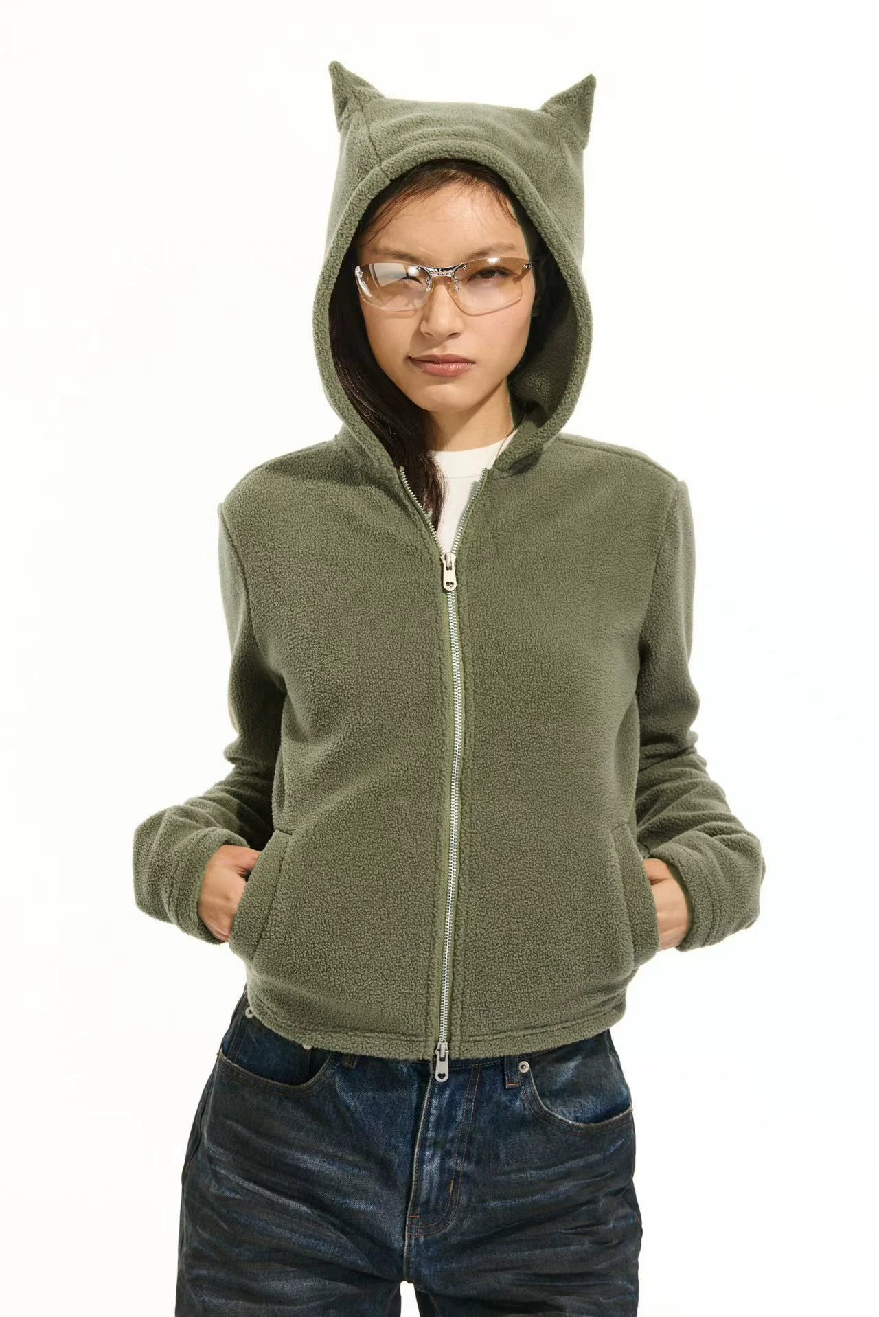 Two Little Guys Thermal Fleece Peach Heart Zipper Jacket