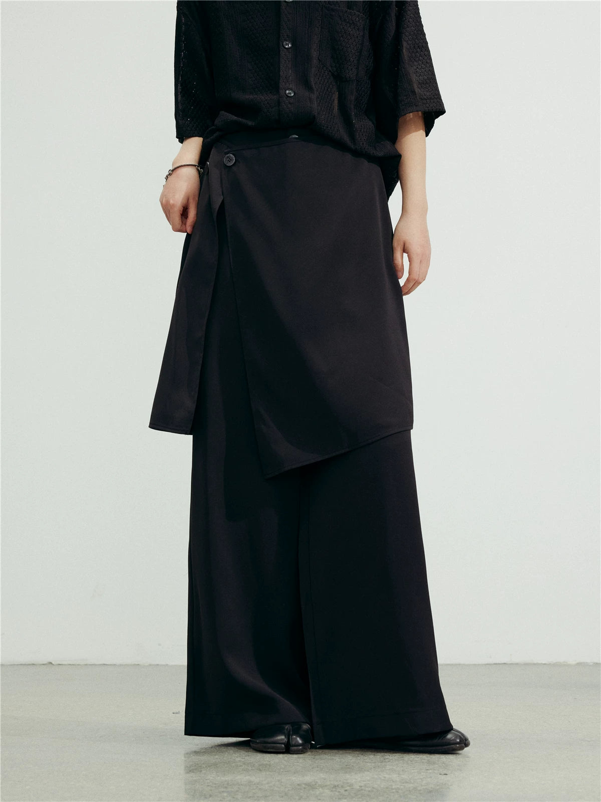 SUNYVONNE Detachable Apron Wide-Leg Suit Pants