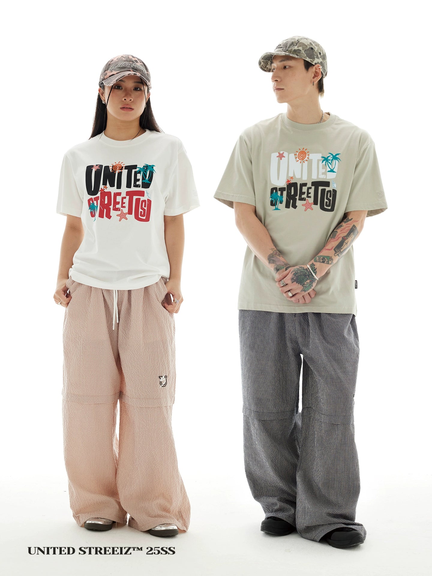 US Two-tone Embroidered Plaid Slacks