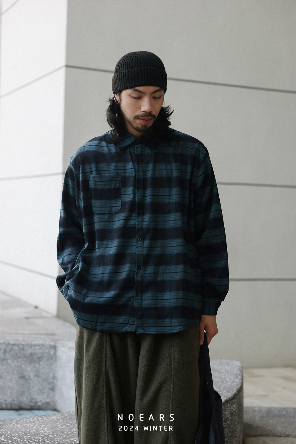NOEARS Vintage Loose Plaid Long Sleeve Shirt