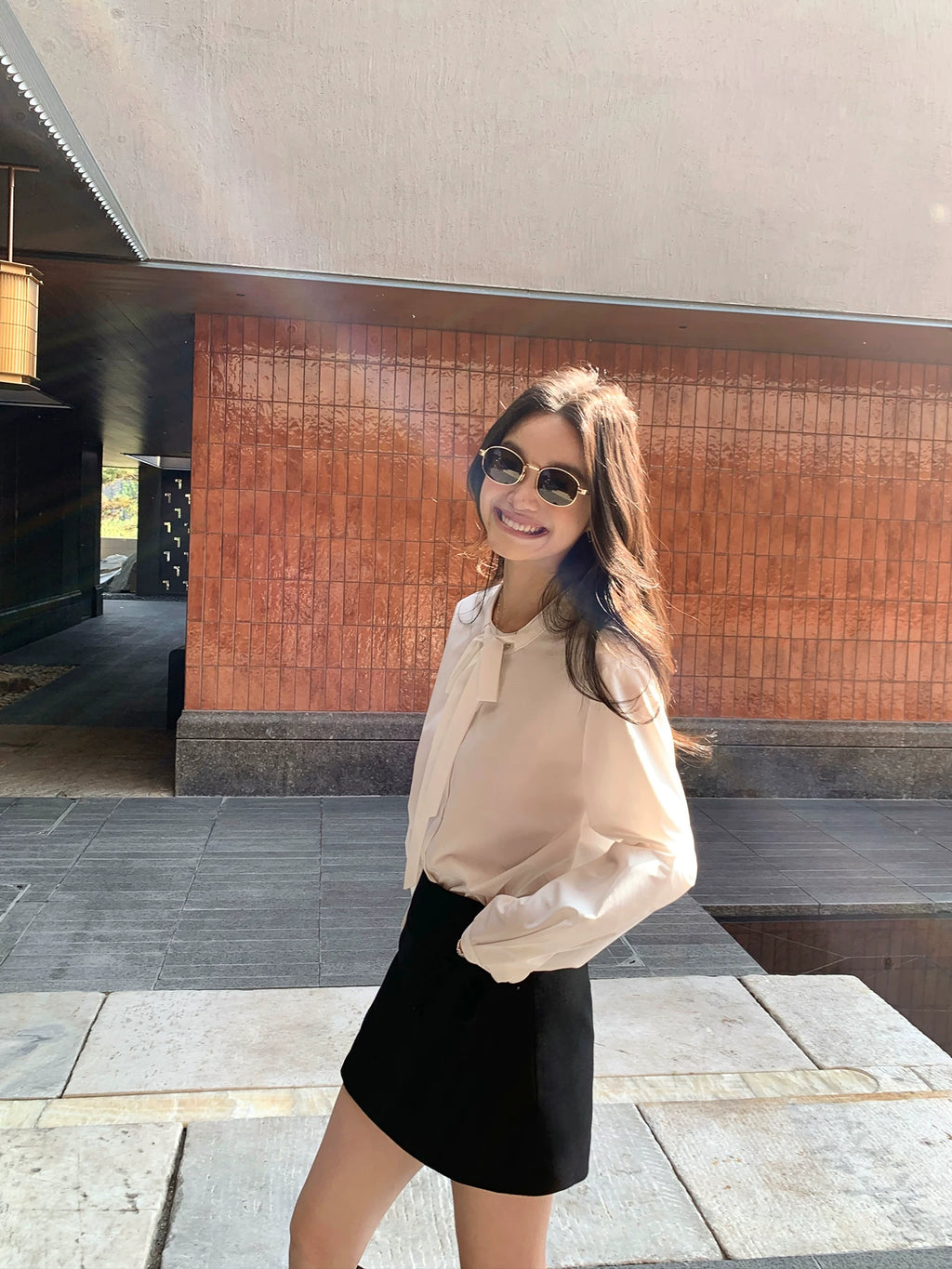 Pusumede Bow Strap Striped Shirt