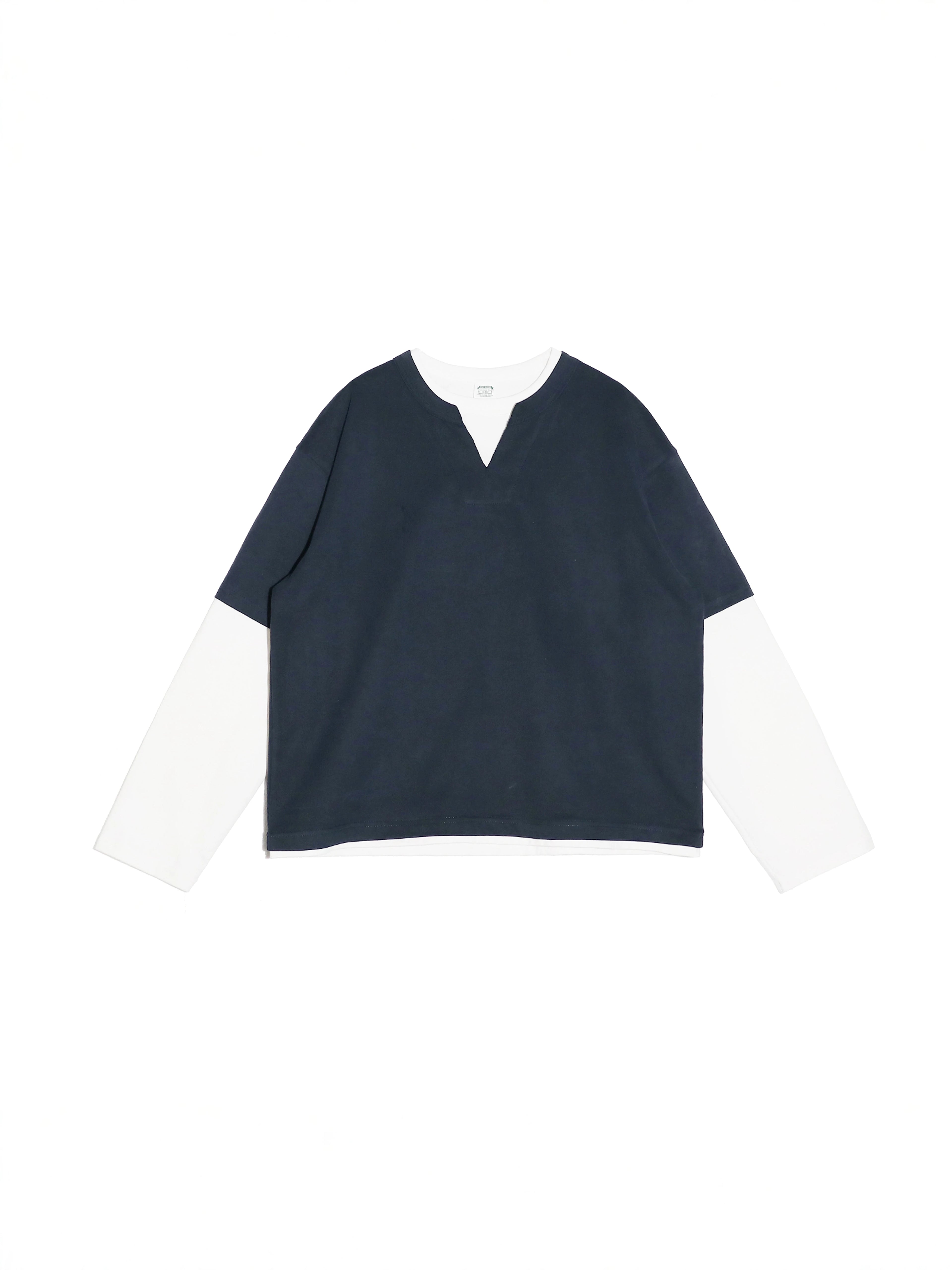 BPCALL Simple Loose Casual Fake Two Long Sleeves