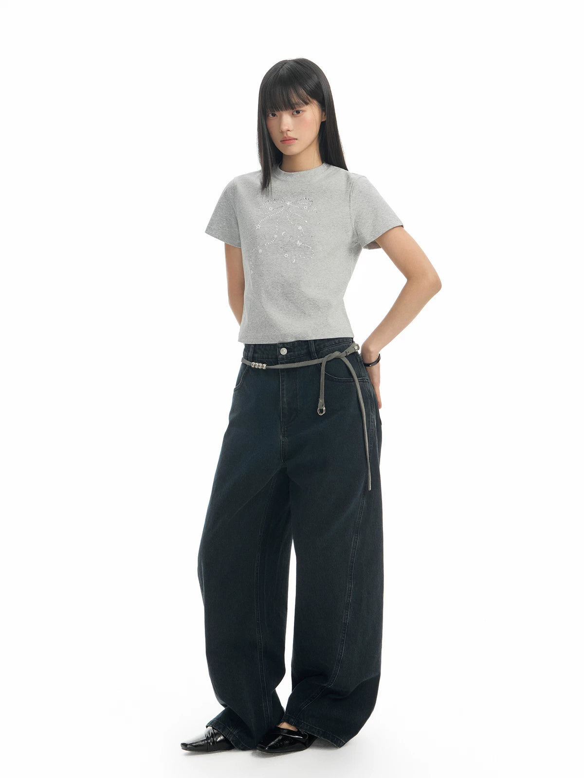 TGNS Shredded Diamond Pearl Bow Shoulder Tee