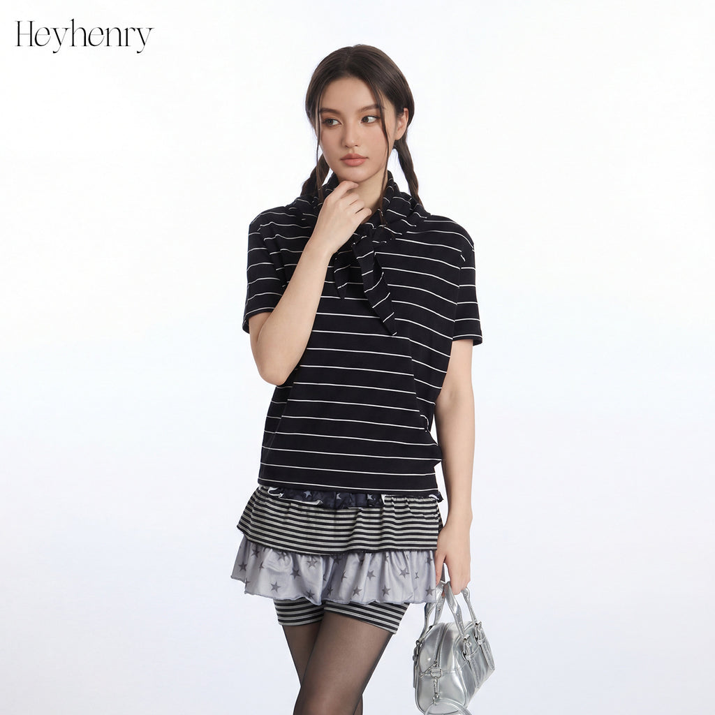 HeyHenry Striped Removable Shawl Casual Tee