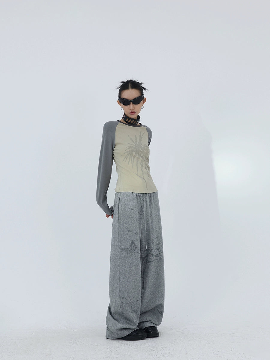 FUZZYKON Low Pixel Print Subculture Straight Sweatpants