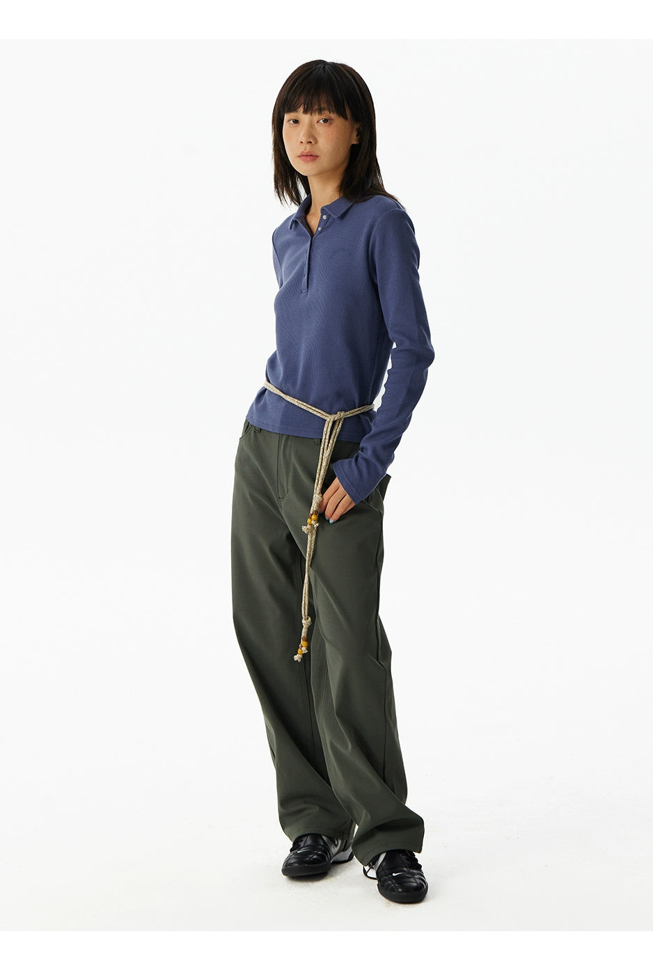 CryingCenter Quick-drying Waffle Shoulder Slim-fit Long Sleeve Polo Shirt