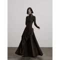 INDULGE Irregular Stand-up Neck Knitted Waist Dress