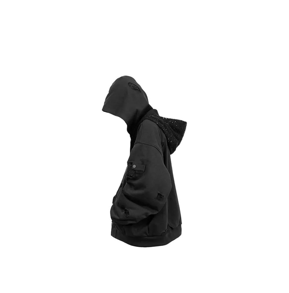 RELABEL Removable Double Hat Loose Double Zipper Sweater