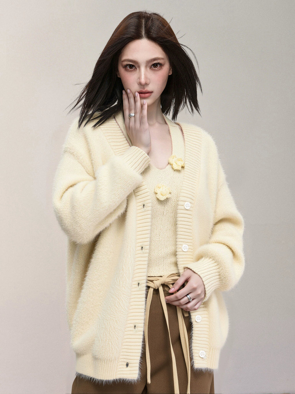 KDASE Mink V-neck Knitted Cardigan
