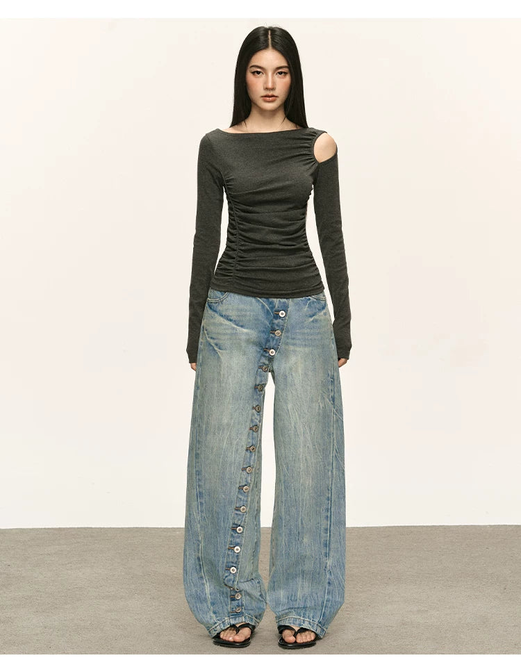 Anna Aneae Design Slanted Placket Multi-button Jeans