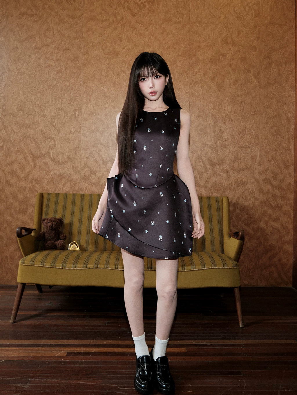 Avenement Irregular Floral Slim Dress