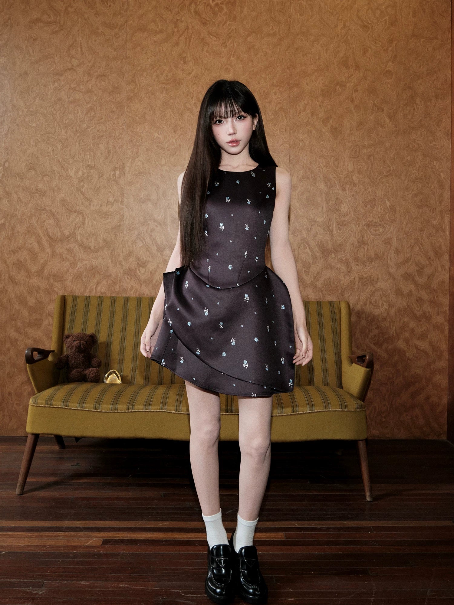 Avenement Irregular Floral Slim Dress