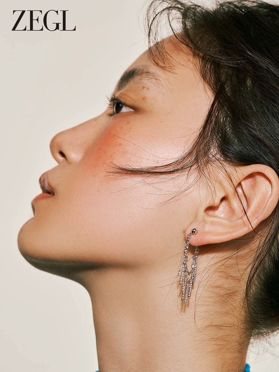 ZEGL Metal Waterfall Fringed Earrings