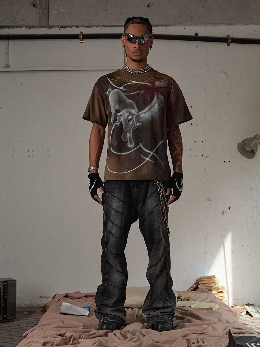 DND4DES Hand-painted Graffiti Inkjet Lamb Digital Printing Tee