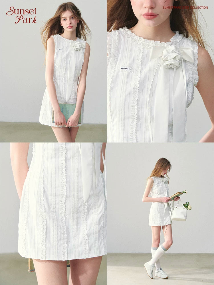 SunsetPark Vertical Striped Lace Stitching Sleeveless Dress