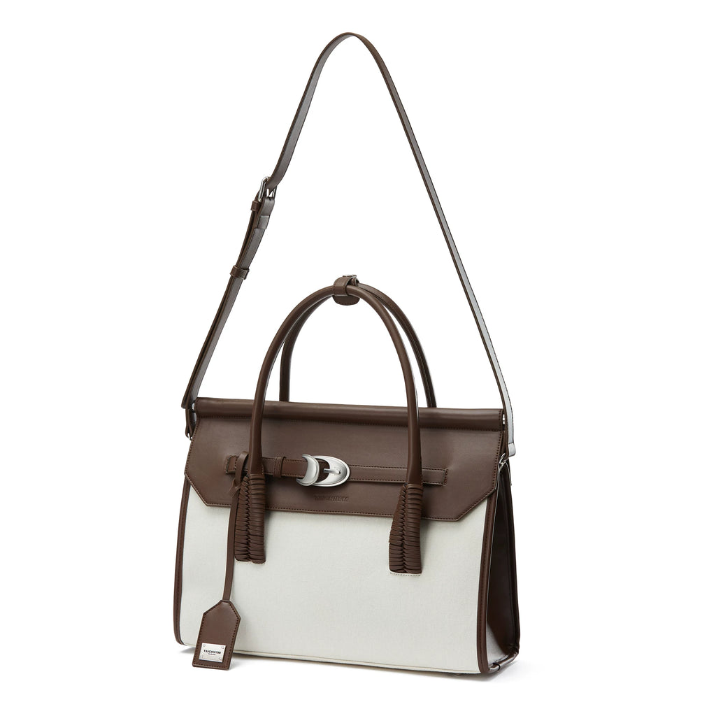 TAICHIISM Vintage Spliced Leather Crossbody Hand-held Birkin Canvas Bag