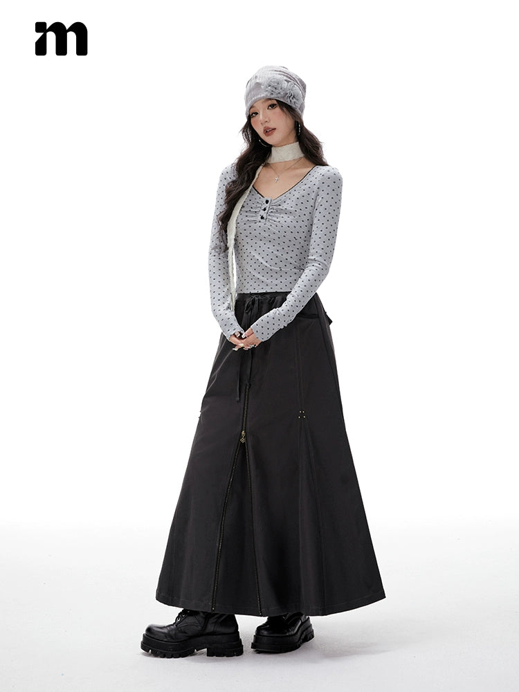IMONE Adjustable Zipper Elastic Waist Tooling Skirt