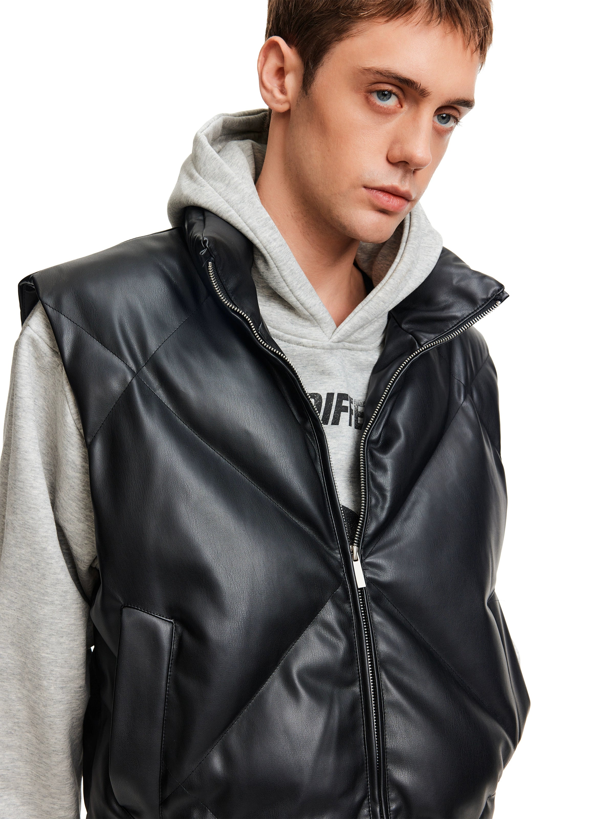 MADWITCH Stand-up Collar PU Leather Jacket Vest