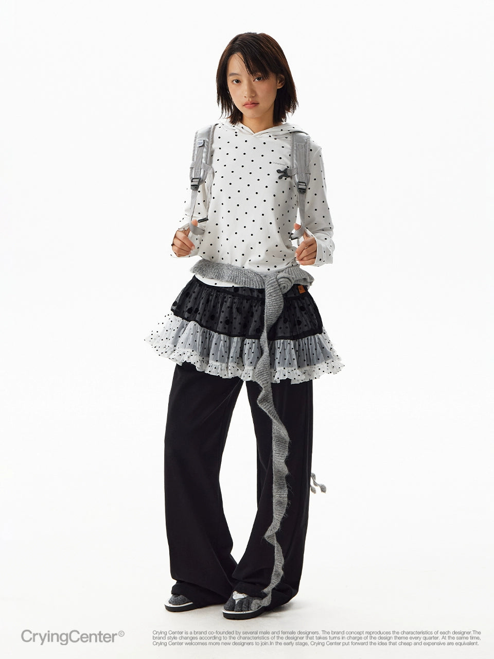 CryingCenter Casual Loose Side Pleated Waist Polka Dot Sweater