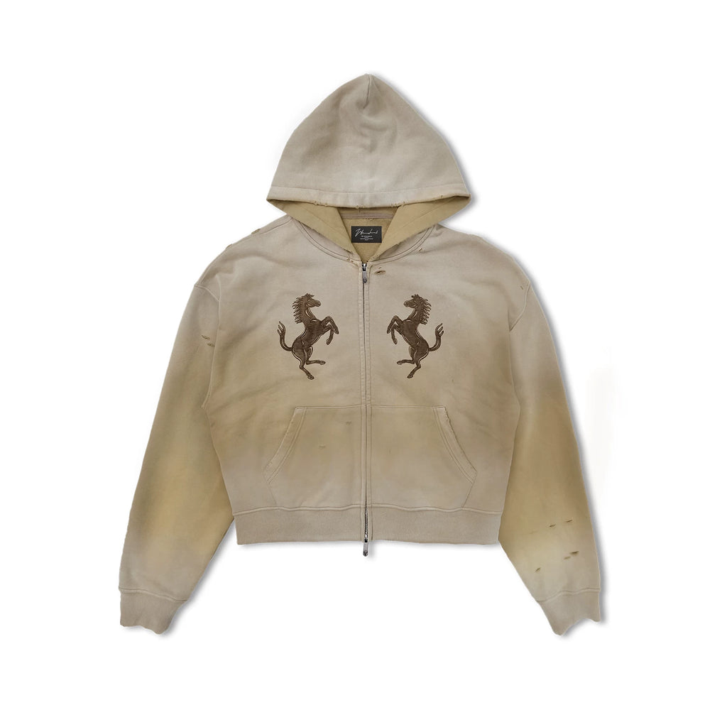 WANNA LAB Cloth-embroidered Zip-up Hooded Sweater